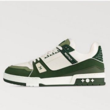 Best Batch LV Louis Vuitton 2023-24FW Monogram Plain Leather Logo Sneakers White green